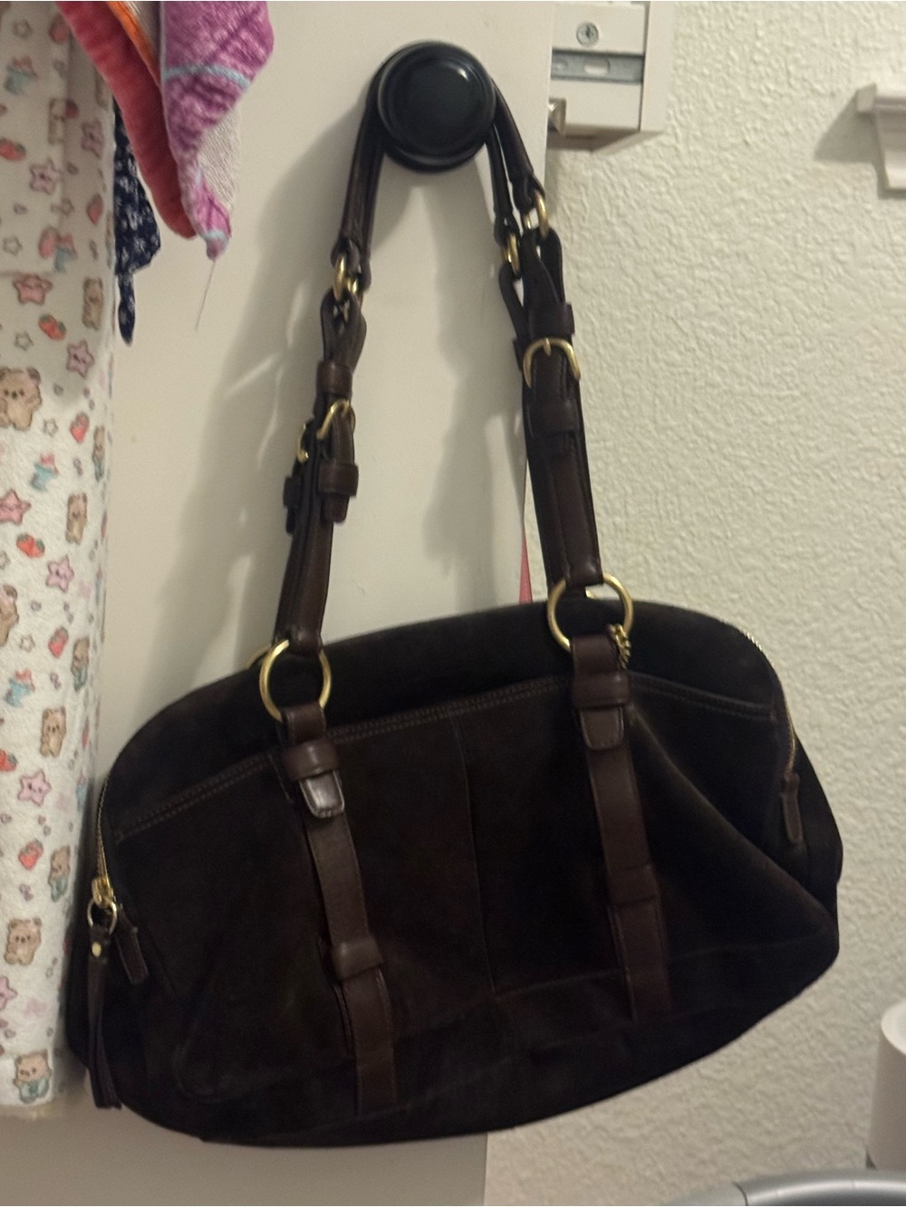 Dark Brown Suede COACH Shoulder Bag - Women Bags